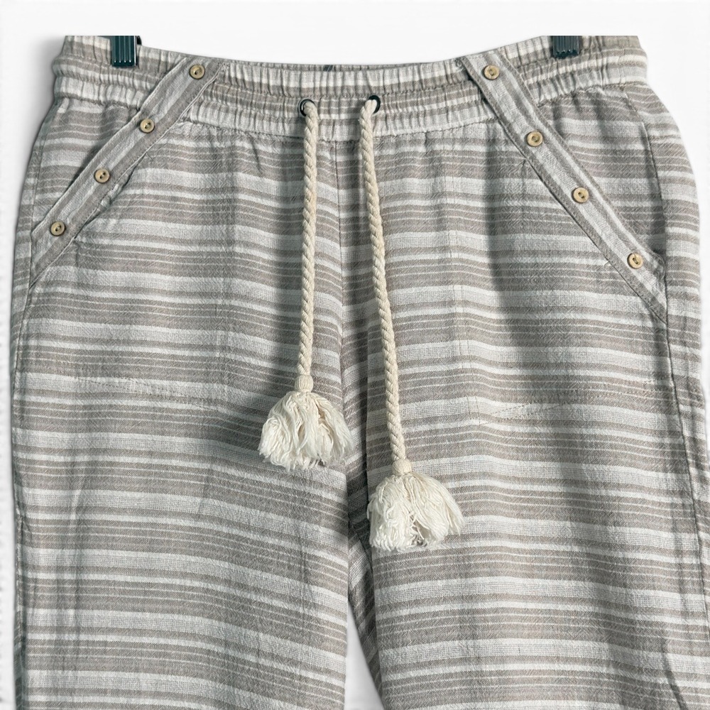 Jolt Linen Blend Striped Pants Tan White Girls Size 11 Coastal Beachy Wide Leg